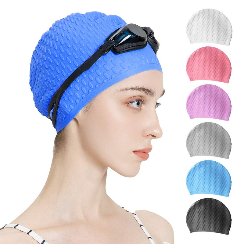 Tripsky Silicone Swim Cap,Comfortable Bathing Cap Ideal for Curly Short Medium Long Hair, Swimming Cap for Women and Men, Shower Caps Keep Hairstyle Unchanged (Dark Blue) - Image 1